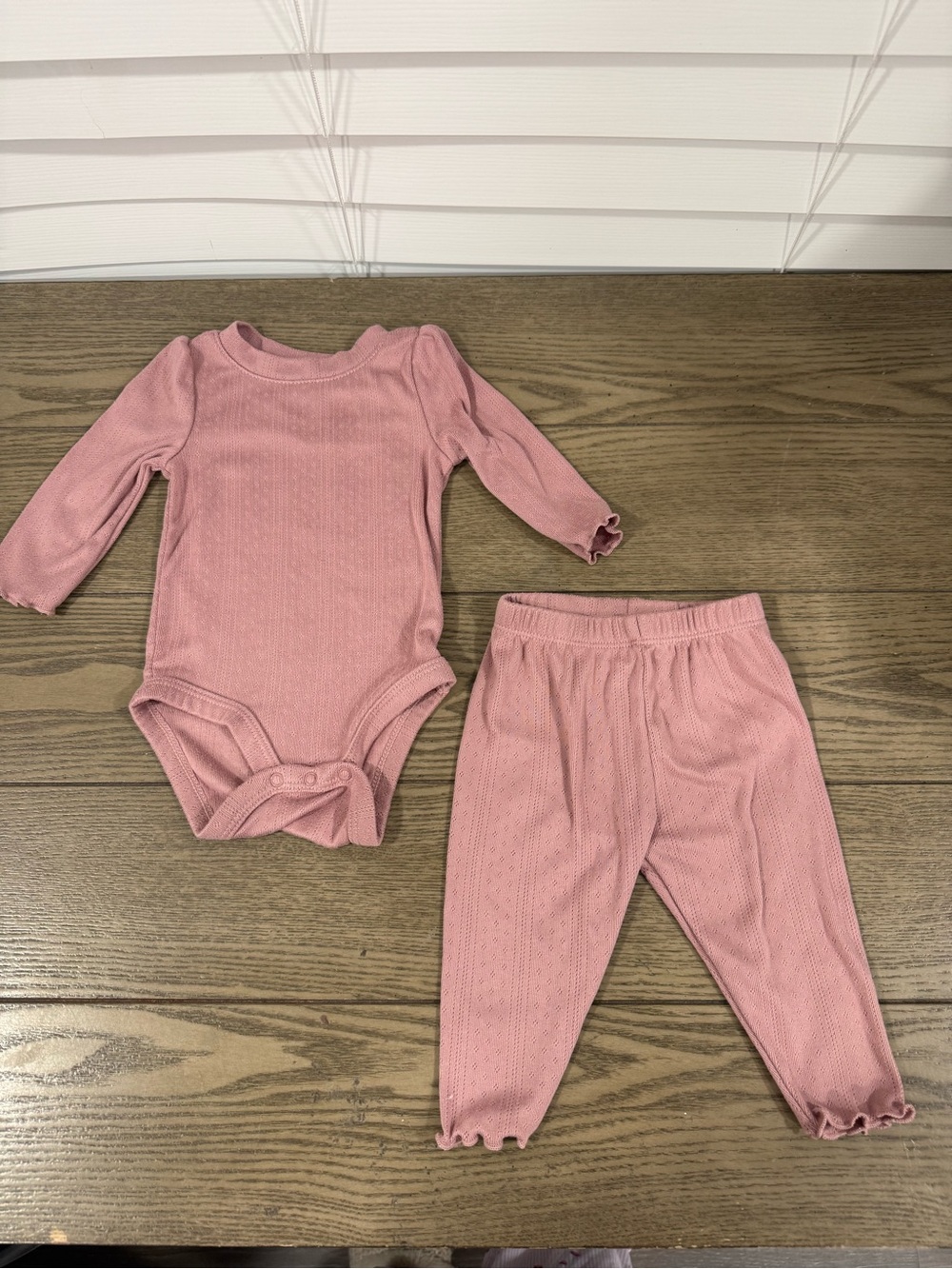 cloud island Pink Ribbed Long-Sleeve Bodysuit and Pants Set